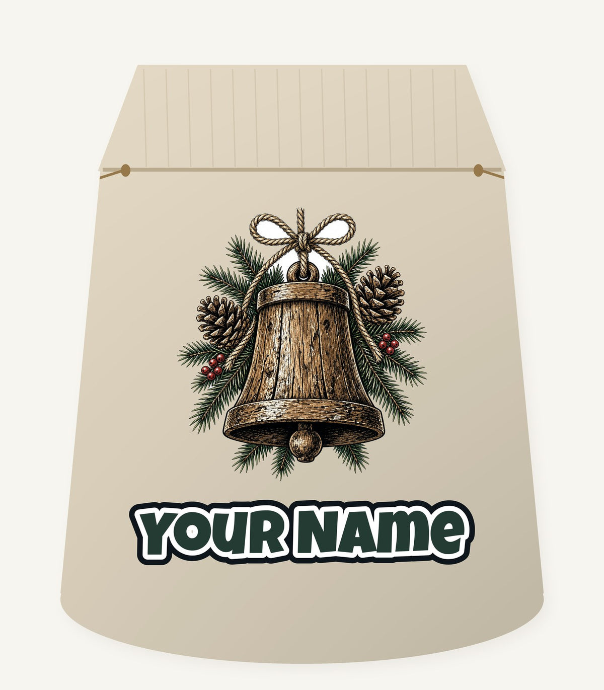 Rustic Wooden Bell With Pine Personalised Santa Sack