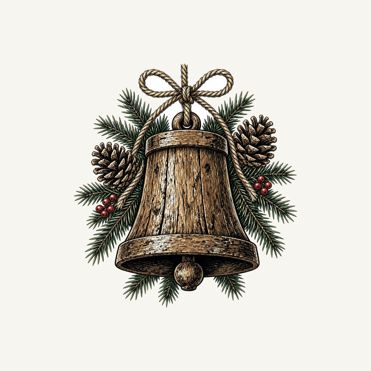 Rustic Wooden Bell With Pine Personalised Santa Sack
