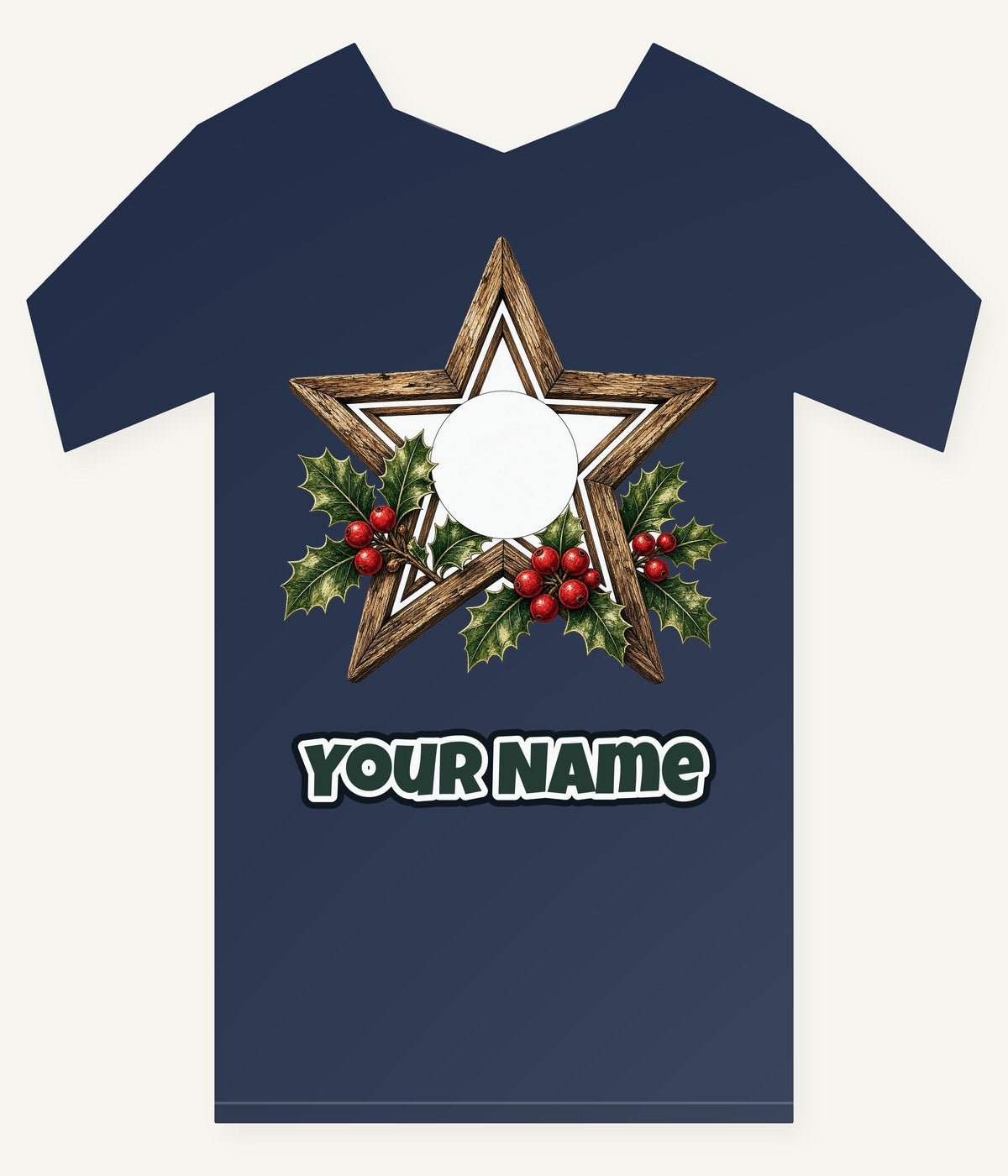 Rustic Wooden Star with Holly Personalised Kids Tee and Baby Bodysuit
