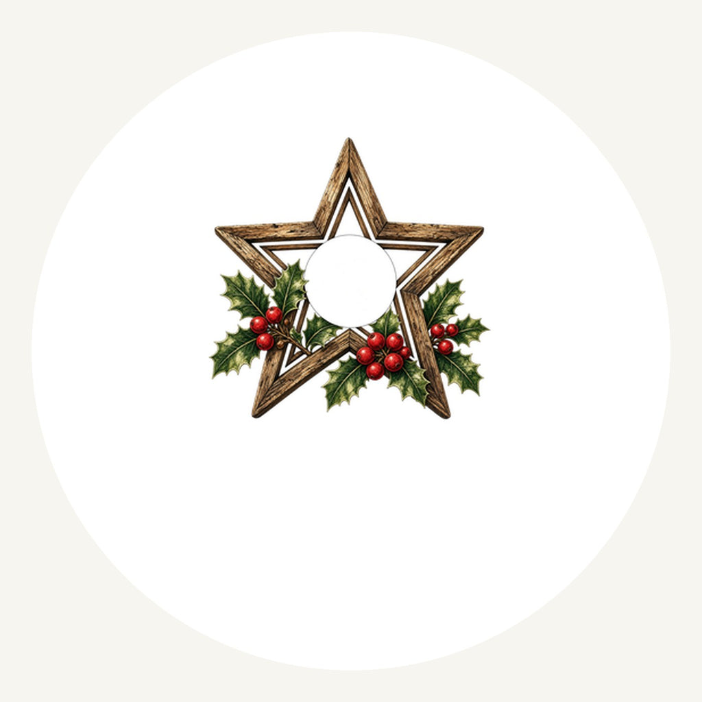 Rustic Wooden Star with Holly Personalised Pewter Christmas Ornament