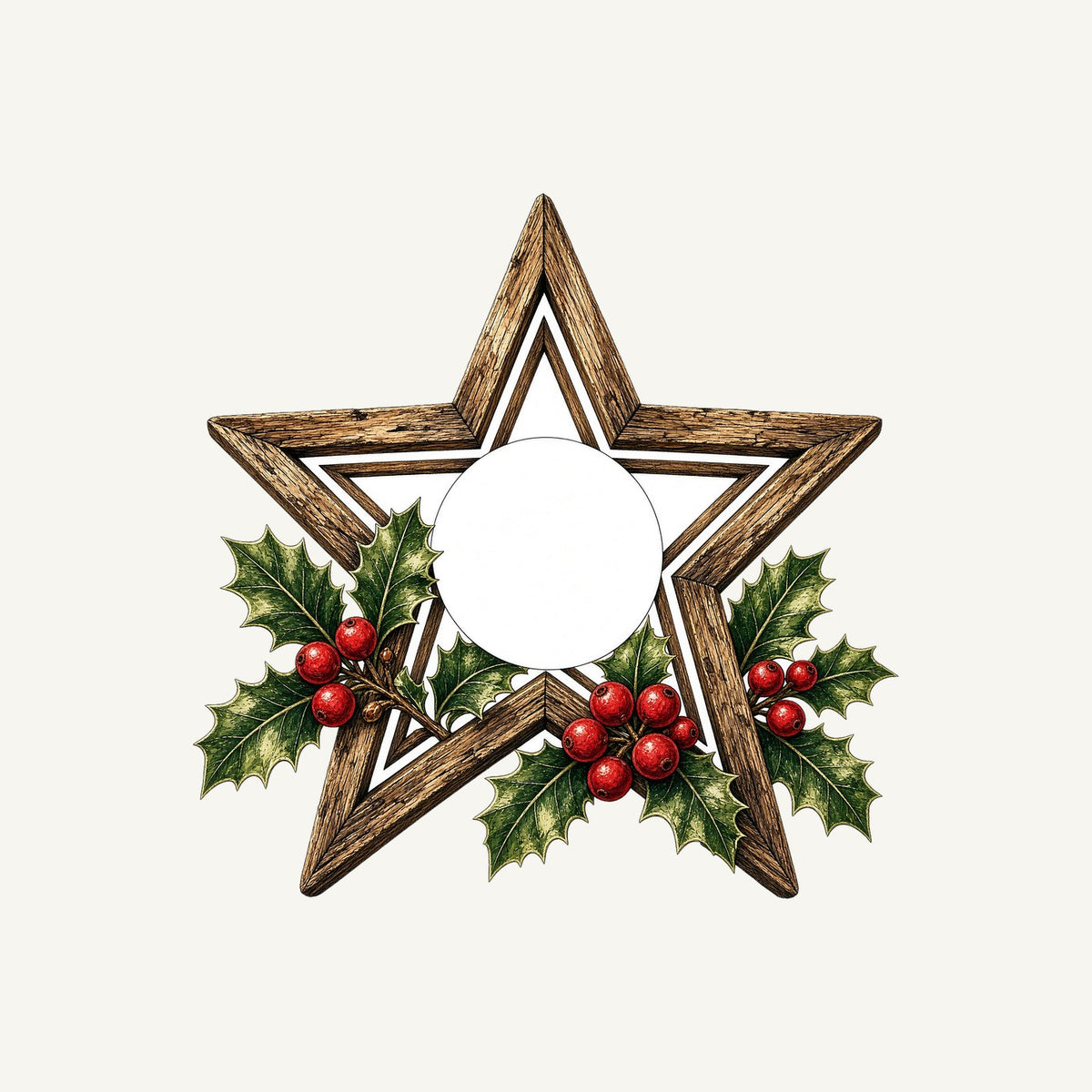 Rustic Wooden Star with Holly Personalised Christmas T-Shirt and Hoodie