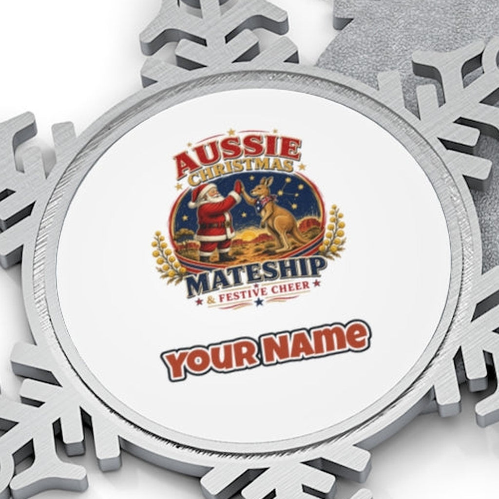 Santa And Kangaroo Mateship Personalised Pewter Christmas Ornament