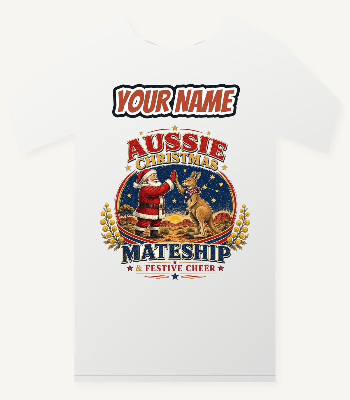 Santa And Kangaroo Mateship Personalised Christmas T-Shirt and Hoodie