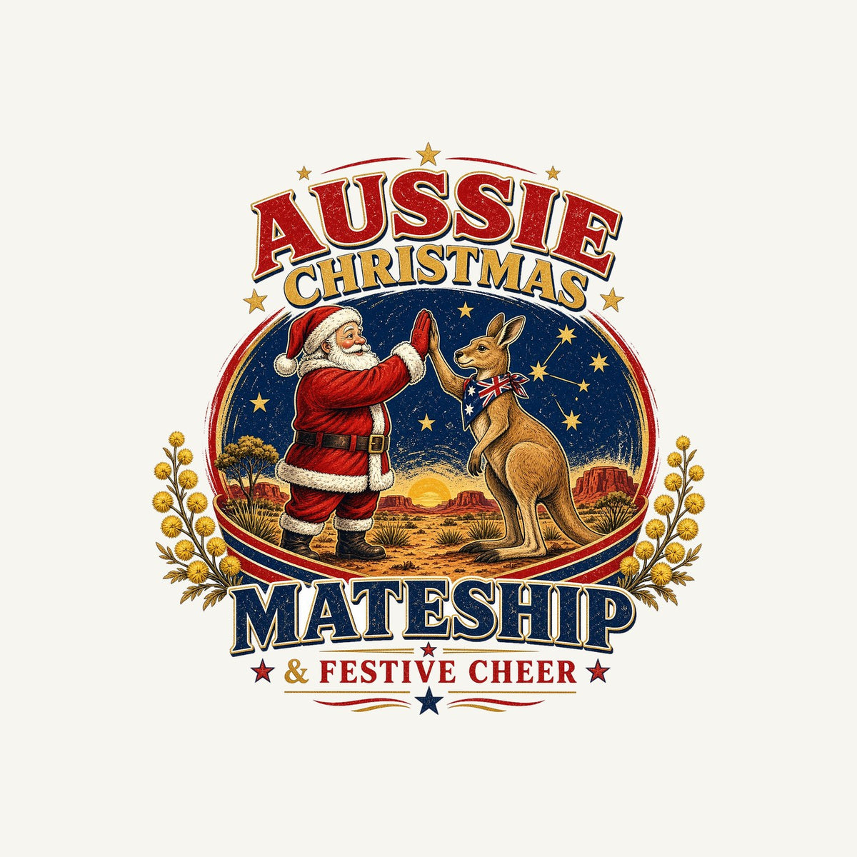 Santa And Kangaroo Mateship Personalised Christmas T-Shirt and Hoodie