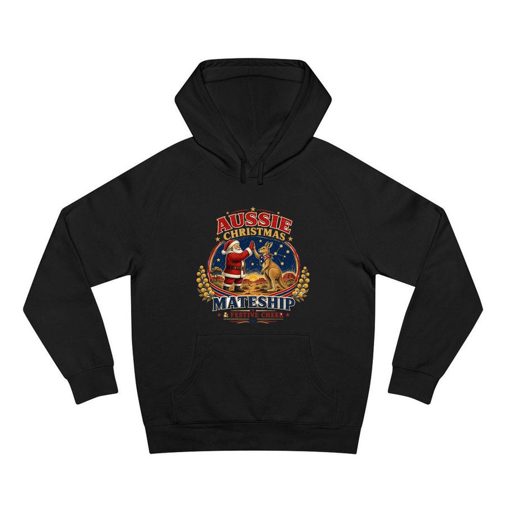 Santa And Kangaroo Mateship personalised Christmas hoodie in black