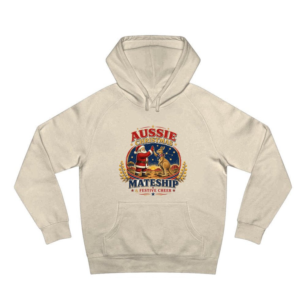 Santa And Kangaroo Mateship personalised Christmas hoodie in sand