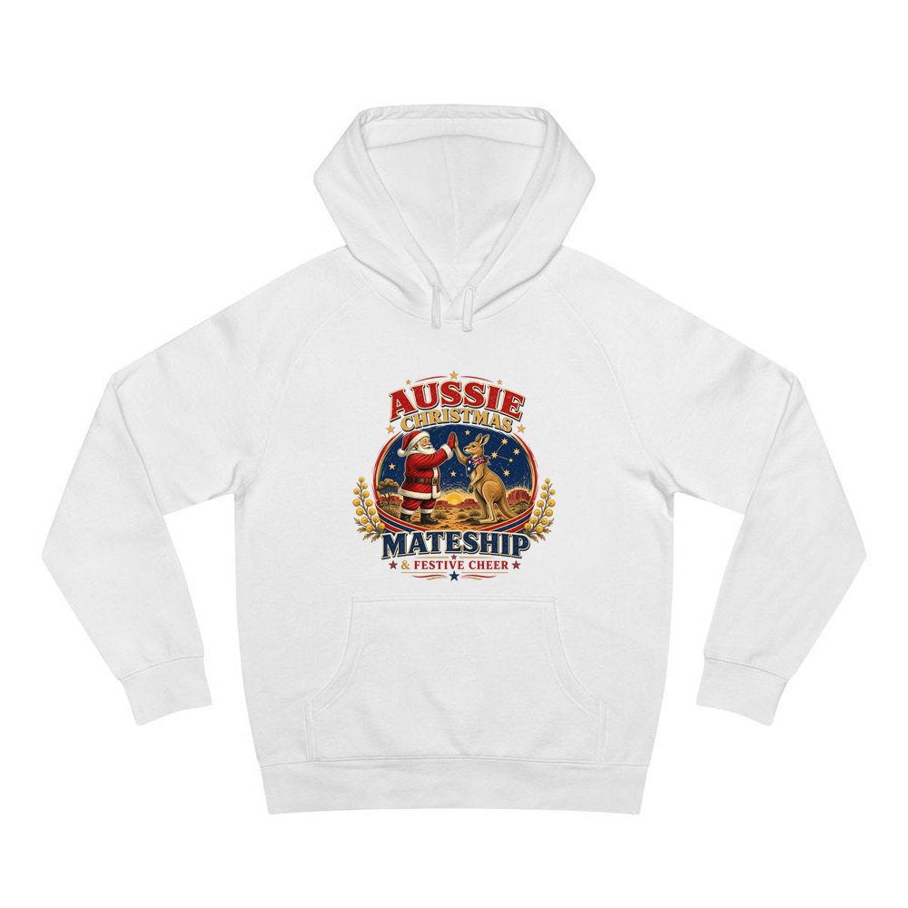 Santa And Kangaroo Mateship personalised Christmas hoodie in white