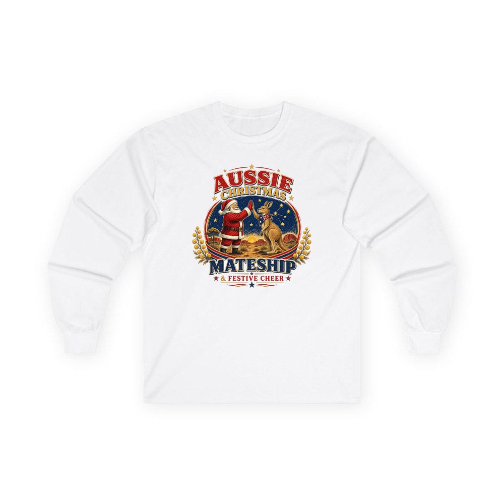 Santa And Kangaroo Mateship personalised long sleeve Christmas T-shirt in white