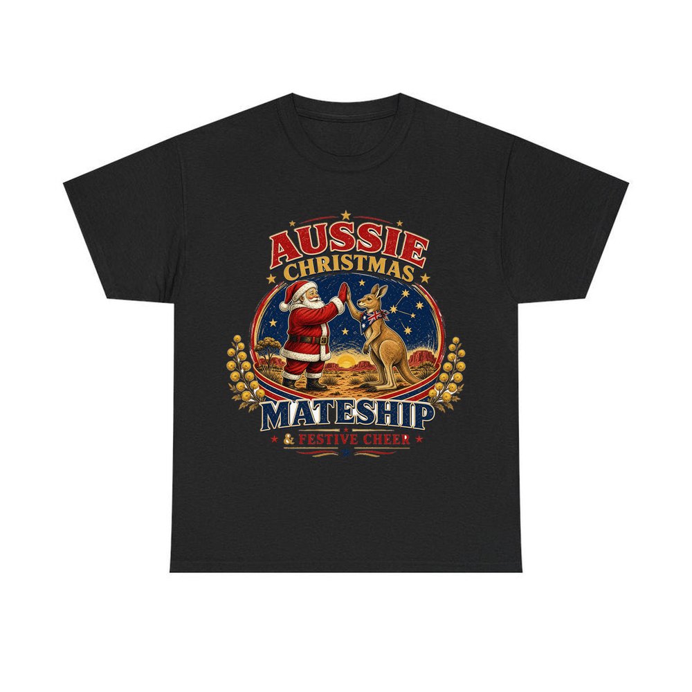 Santa And Kangaroo Mateship personalised Christmas T-shirt in black