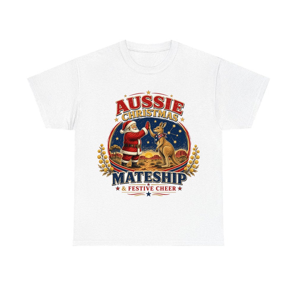 Santa And Kangaroo Mateship personalised Christmas T-shirt in white