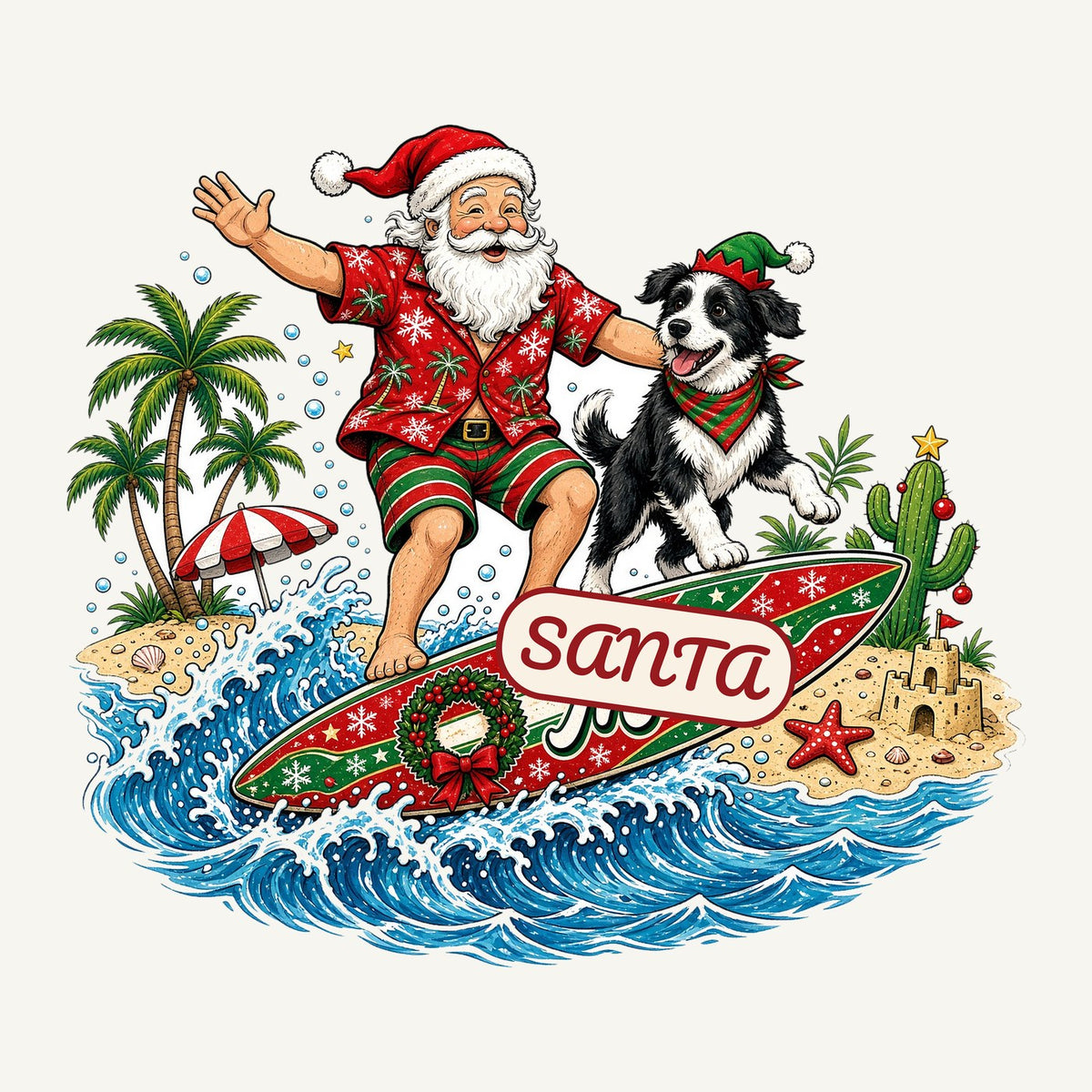 Santa and the Dog on Tour Personalised Christmas Dog Bandana