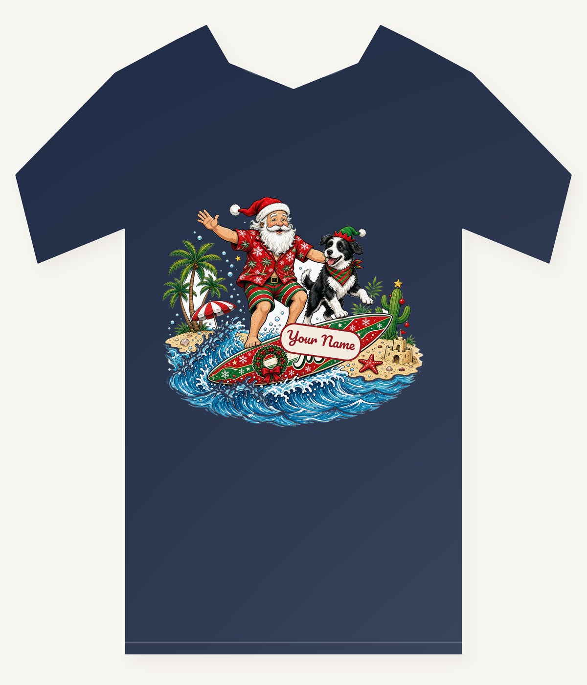 Santa and the Dog on Tour Personalised Kids and Baby Christmas Tee