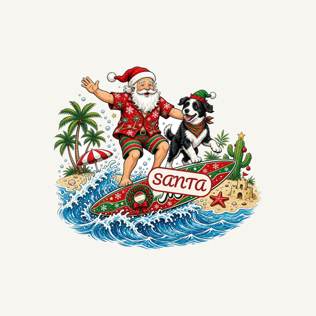 Santa and the Dog on Tour Personalised Kids and Baby Christmas Tee