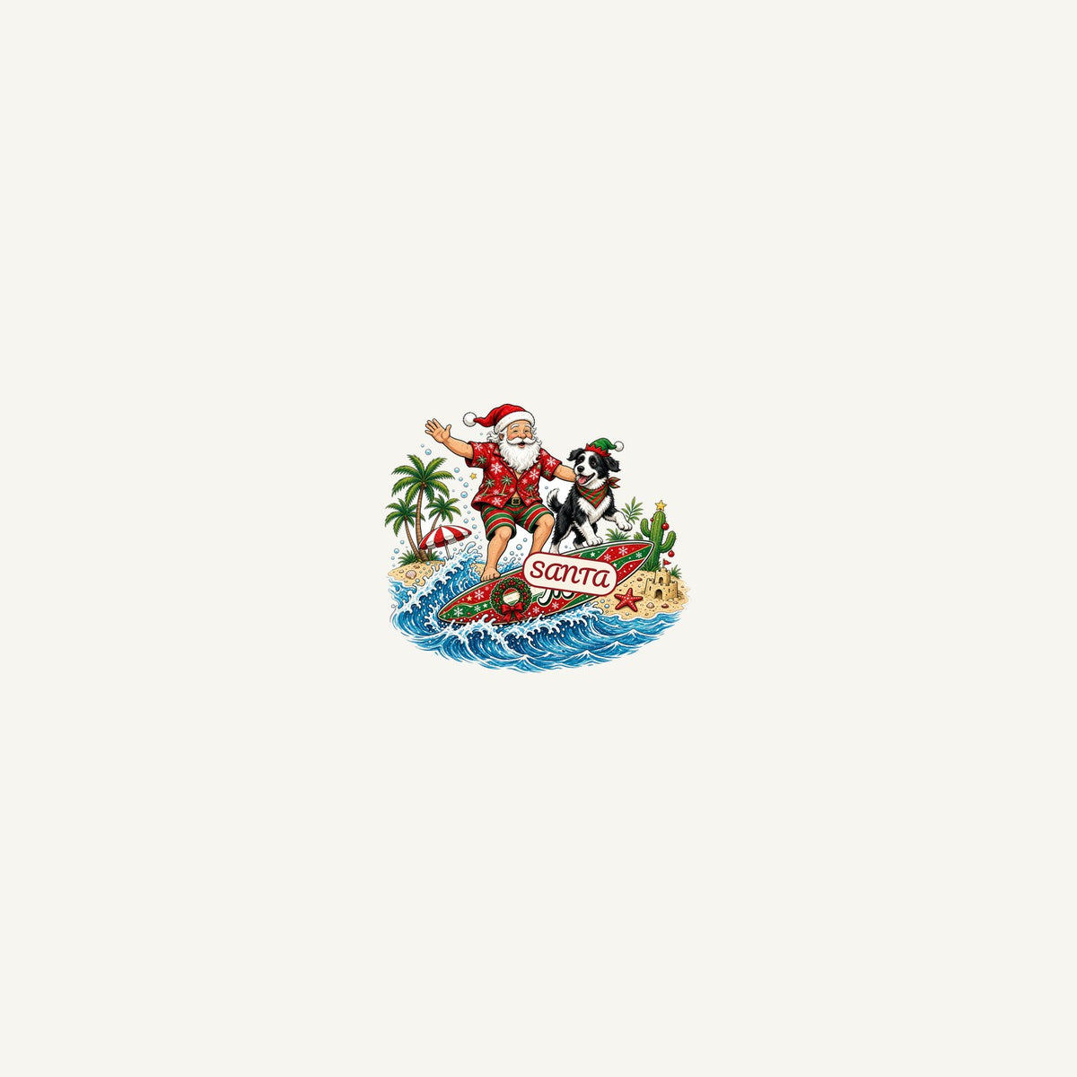 Santa and the Dog on Tour Personalised Beach Towel