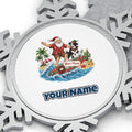 Santa and the Dog on Tour Personalised Pewter Christmas Ornament