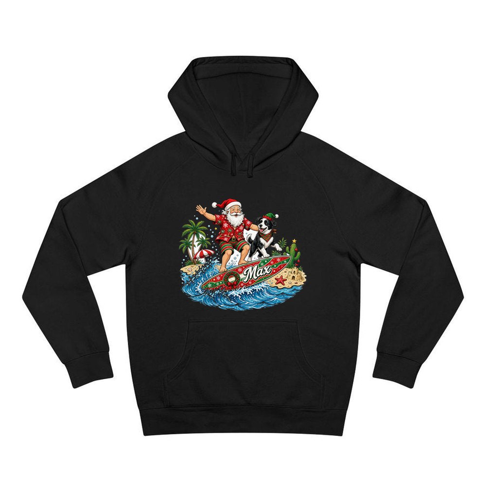 Santa and the Dog on Tour personalised Christmas hoodie in black