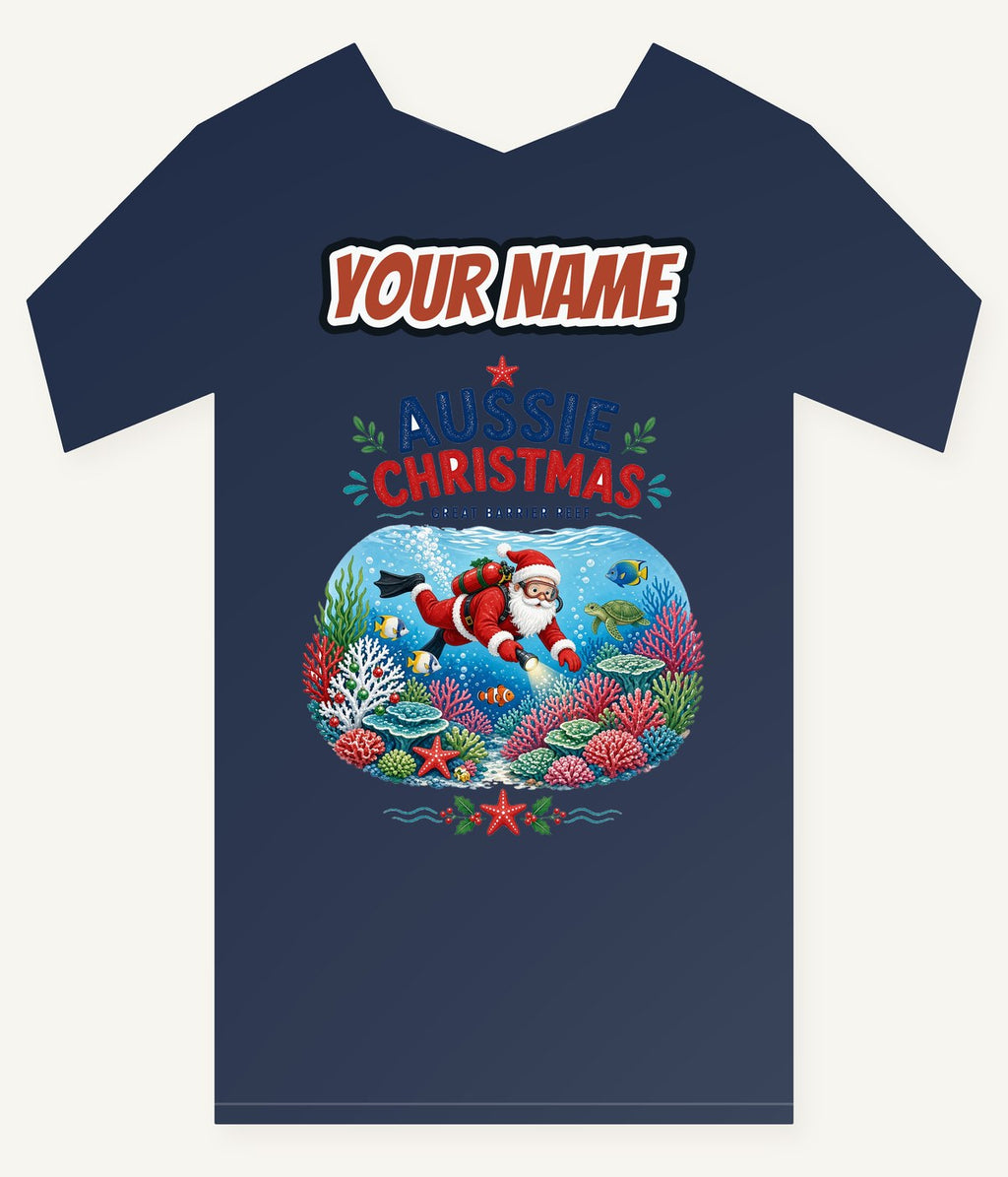Santa Diving The Reef Personalised Kids and Baby Christmas Tee
