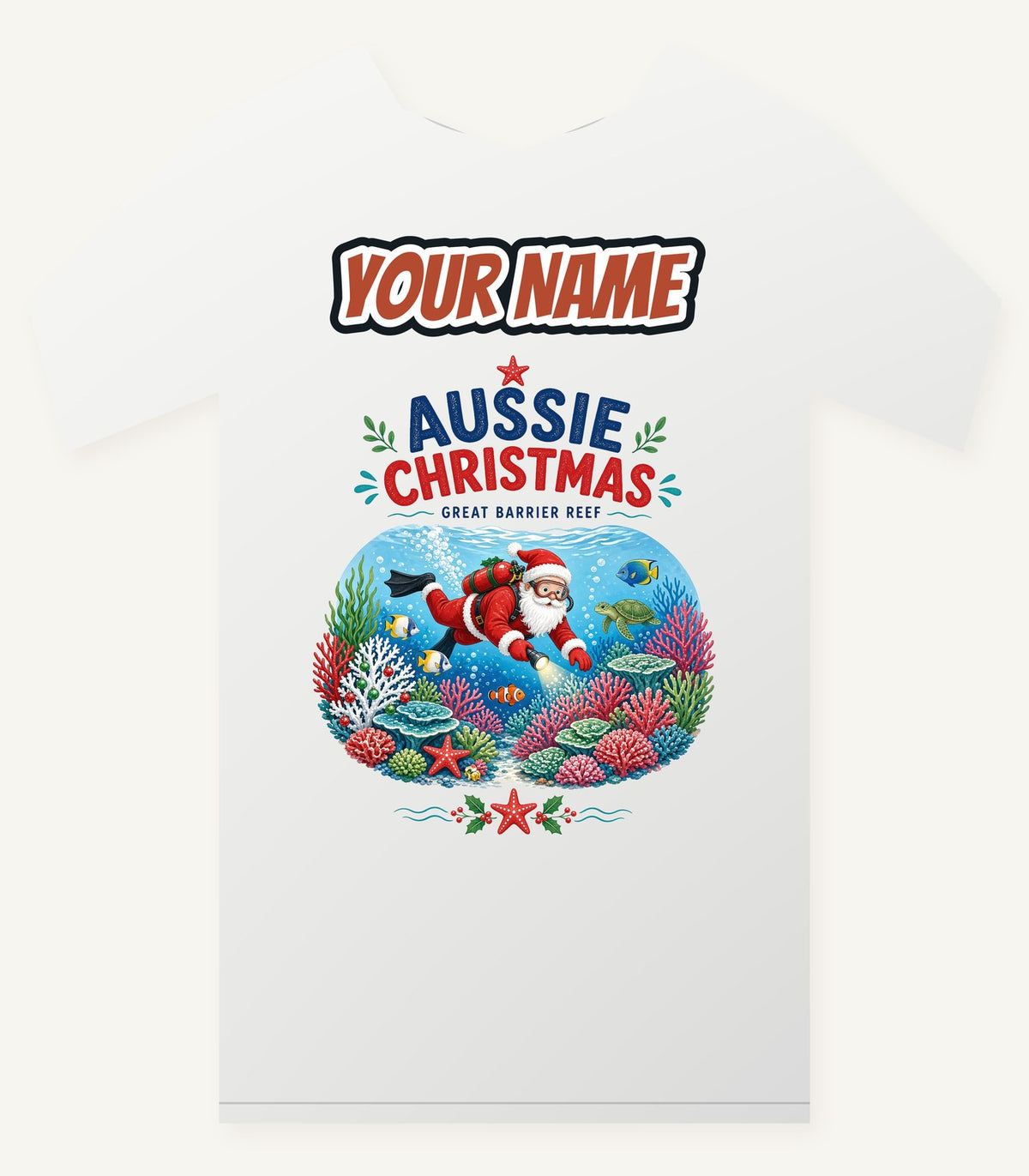 Santa Diving The Reef Personalised Christmas T-Shirt and Hoodie