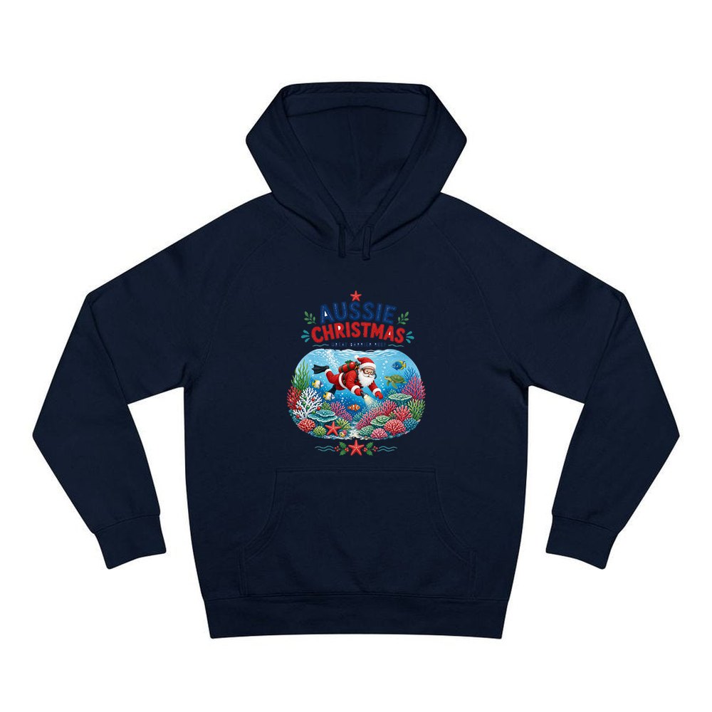 Santa Diving The Reef personalised Christmas hoodie in navy