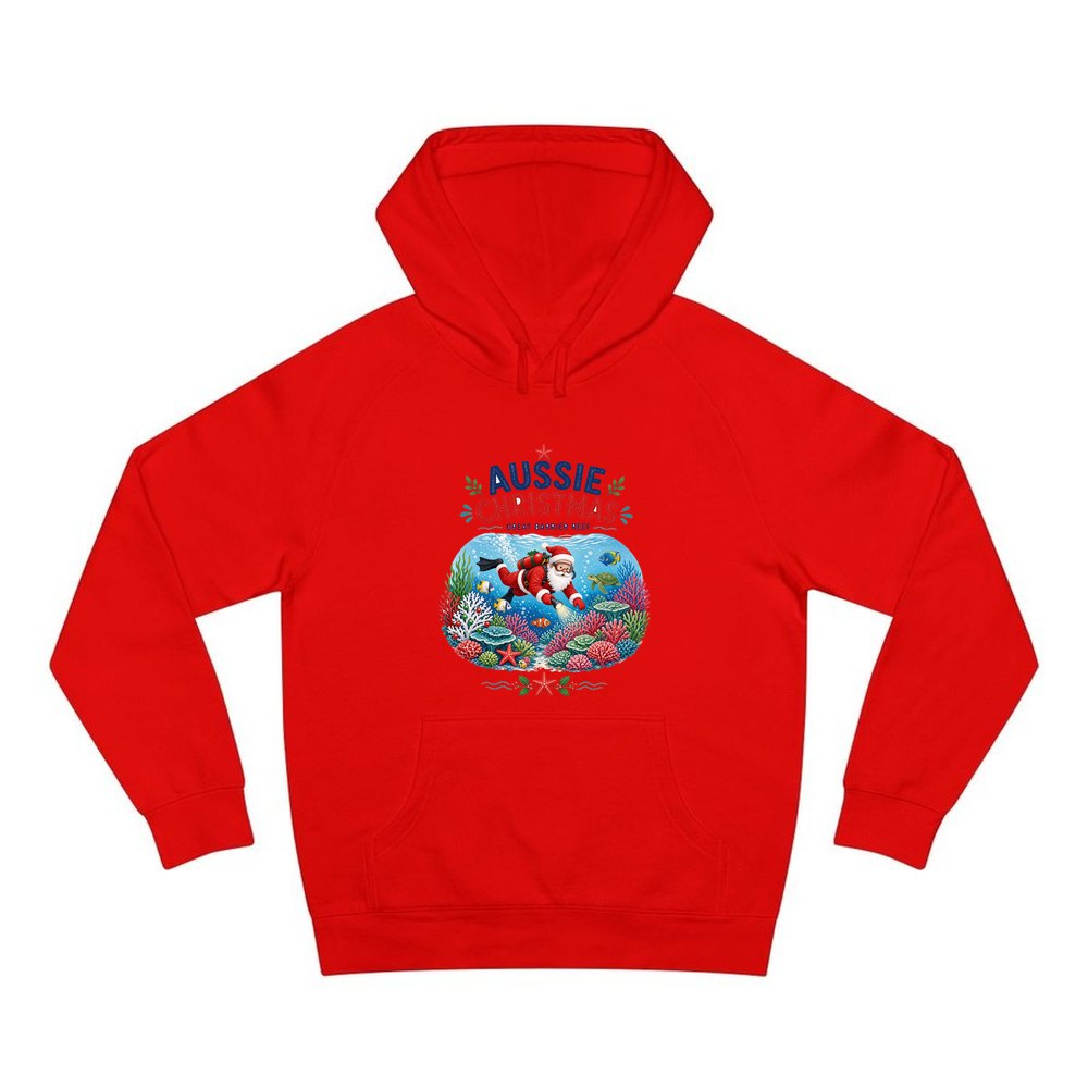 Santa Diving The Reef personalised Christmas hoodie in red