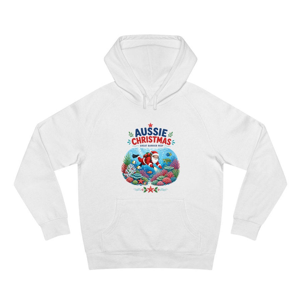 Santa Diving The Reef personalised Christmas hoodie in white