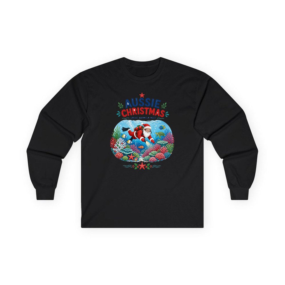 Santa Diving The Reef personalised long sleeve Christmas T-shirt in black