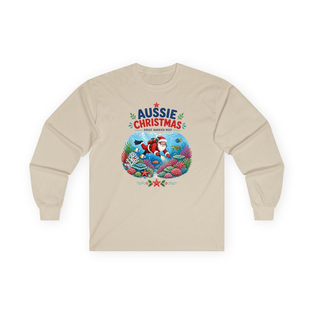 Santa Diving The Reef personalised long sleeve Christmas T-shirt in sand