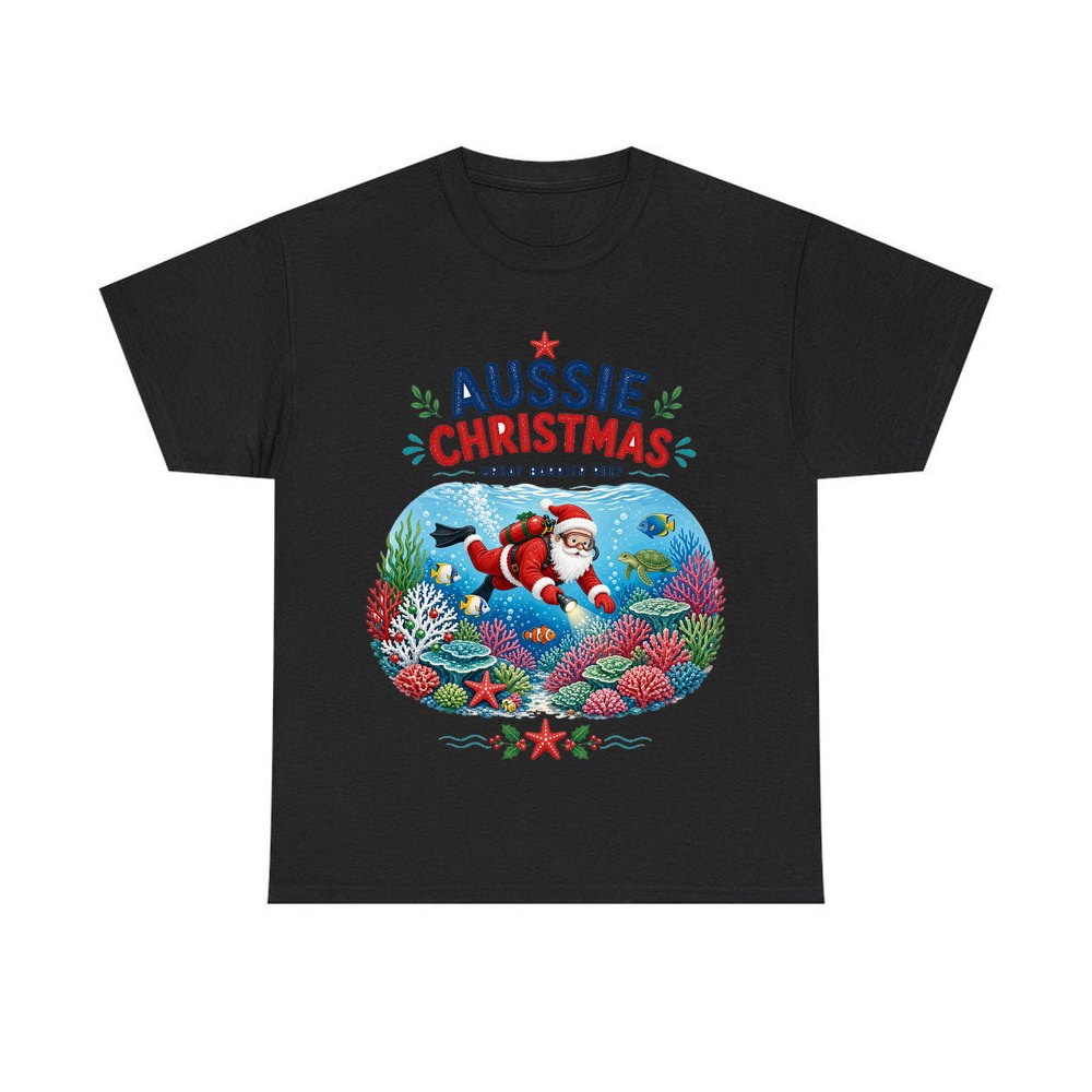 Santa Diving The Reef personalised Christmas T-shirt in black