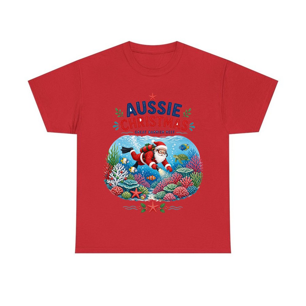 Santa Diving The Reef personalised Christmas T-shirt in red