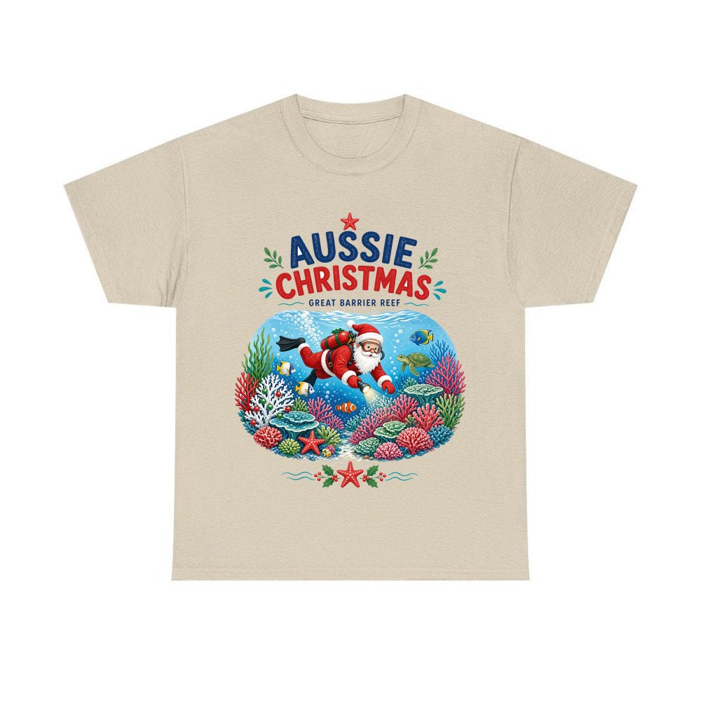 Santa Diving The Reef personalised Christmas T-shirt in sand