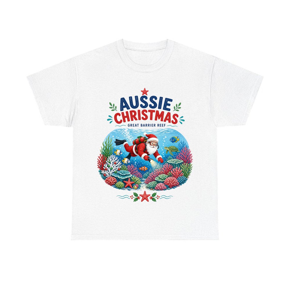 Santa Diving The Reef personalised Christmas T-shirt in white