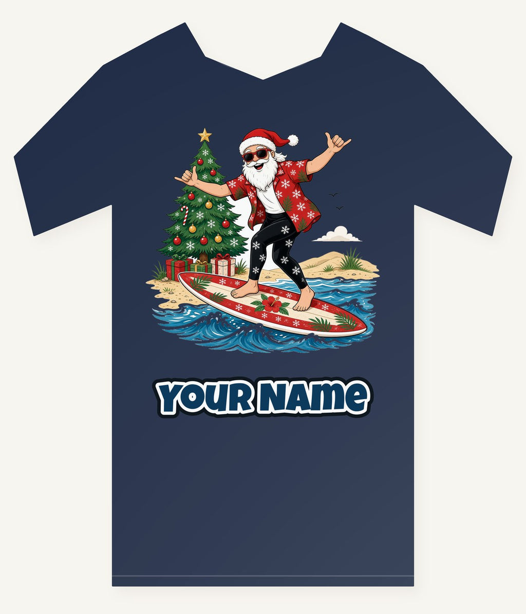 Santa Hang Ten Personalised Kids and Baby Christmas Tee