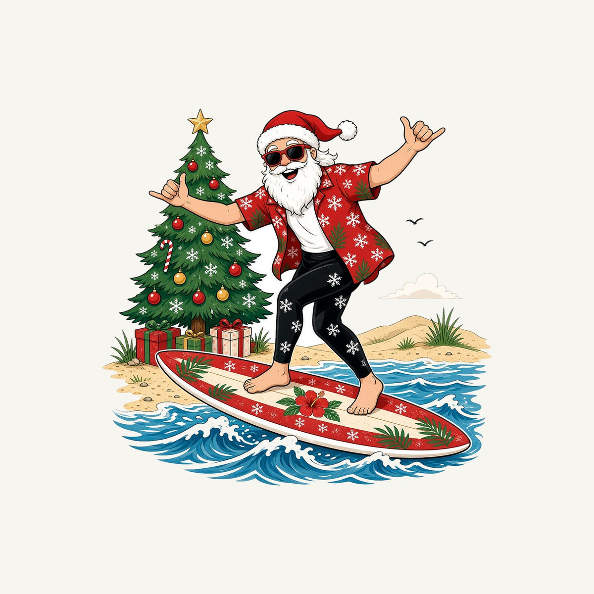 Santa Hang Ten Personalised Kids and Baby Christmas Tee