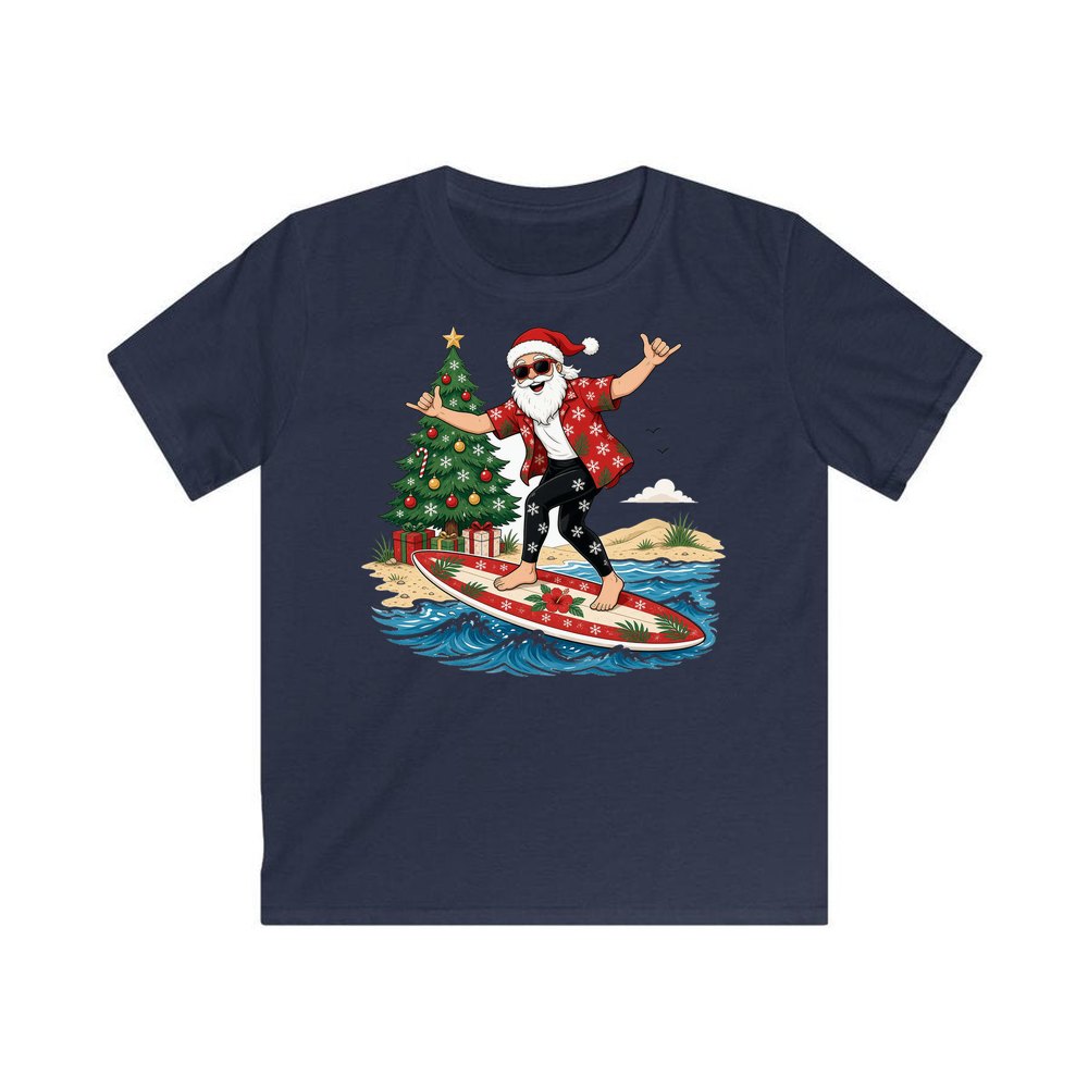 Santa Hang Ten personalised kids Christmas tee in navy