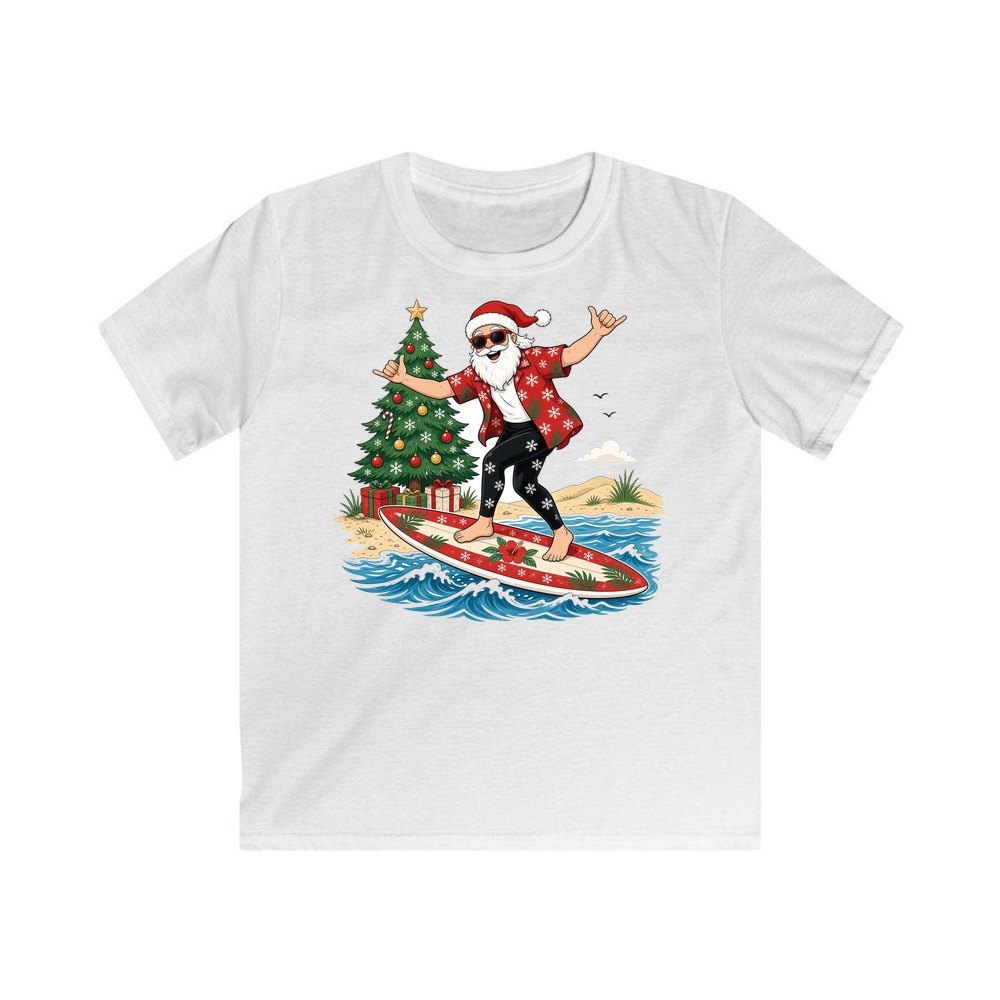 Santa Hang Ten personalised kids Christmas tee in white