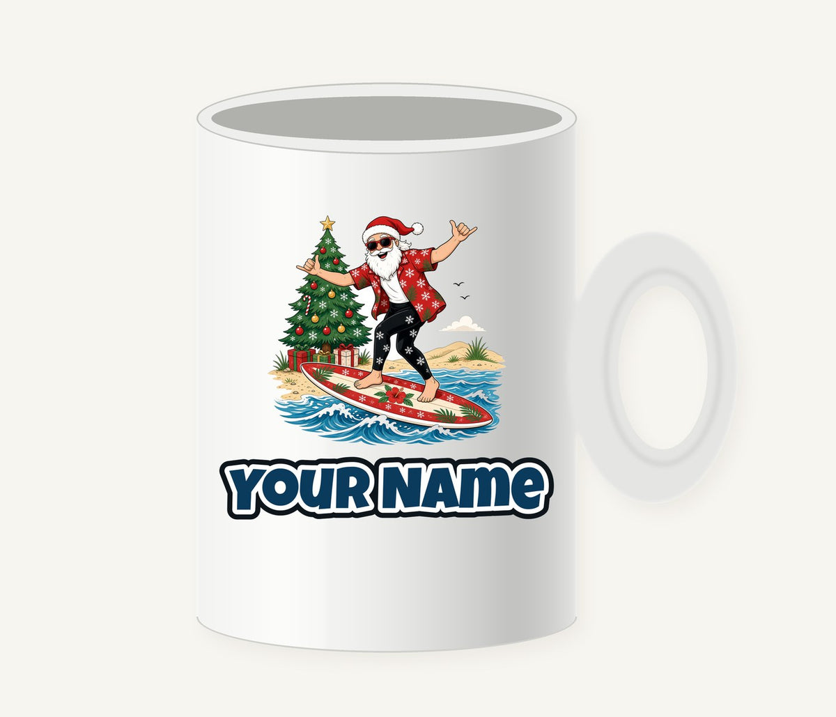 Santa Hang Ten Personalised Christmas Mug