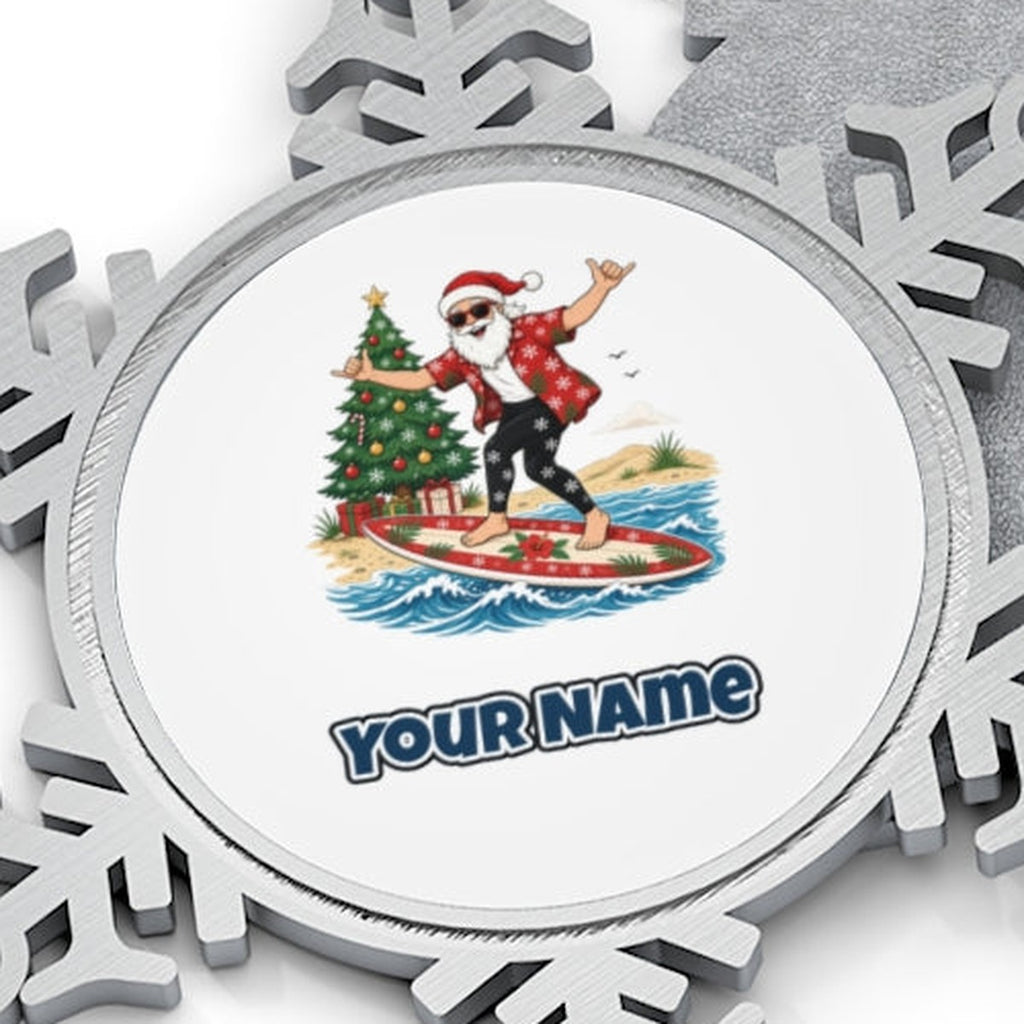 Santa Hang Ten Personalised Pewter Christmas Ornament