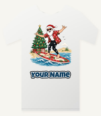 Santa Hang Ten Personalised Christmas T-Shirt and Hoodie