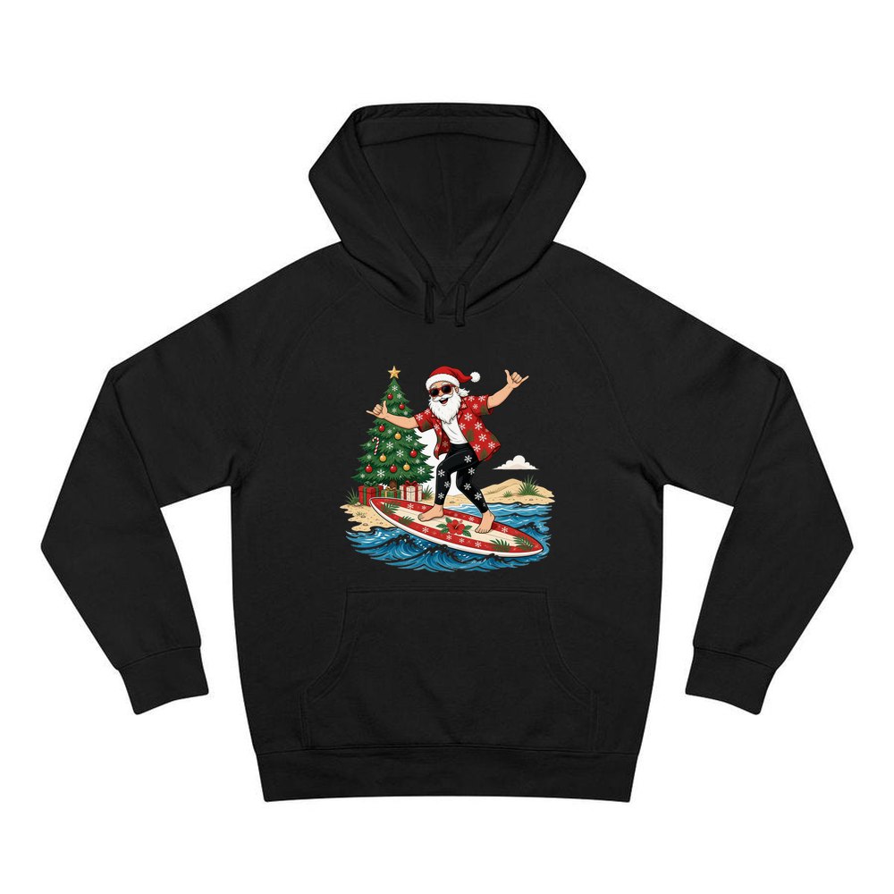 Santa Hang Ten personalised Christmas hoodie in black