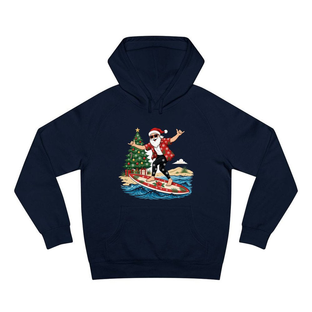 Santa Hang Ten personalised Christmas hoodie in navy