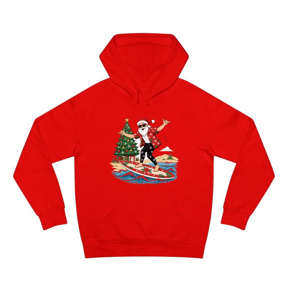 Santa Hang Ten personalised Christmas hoodie in red