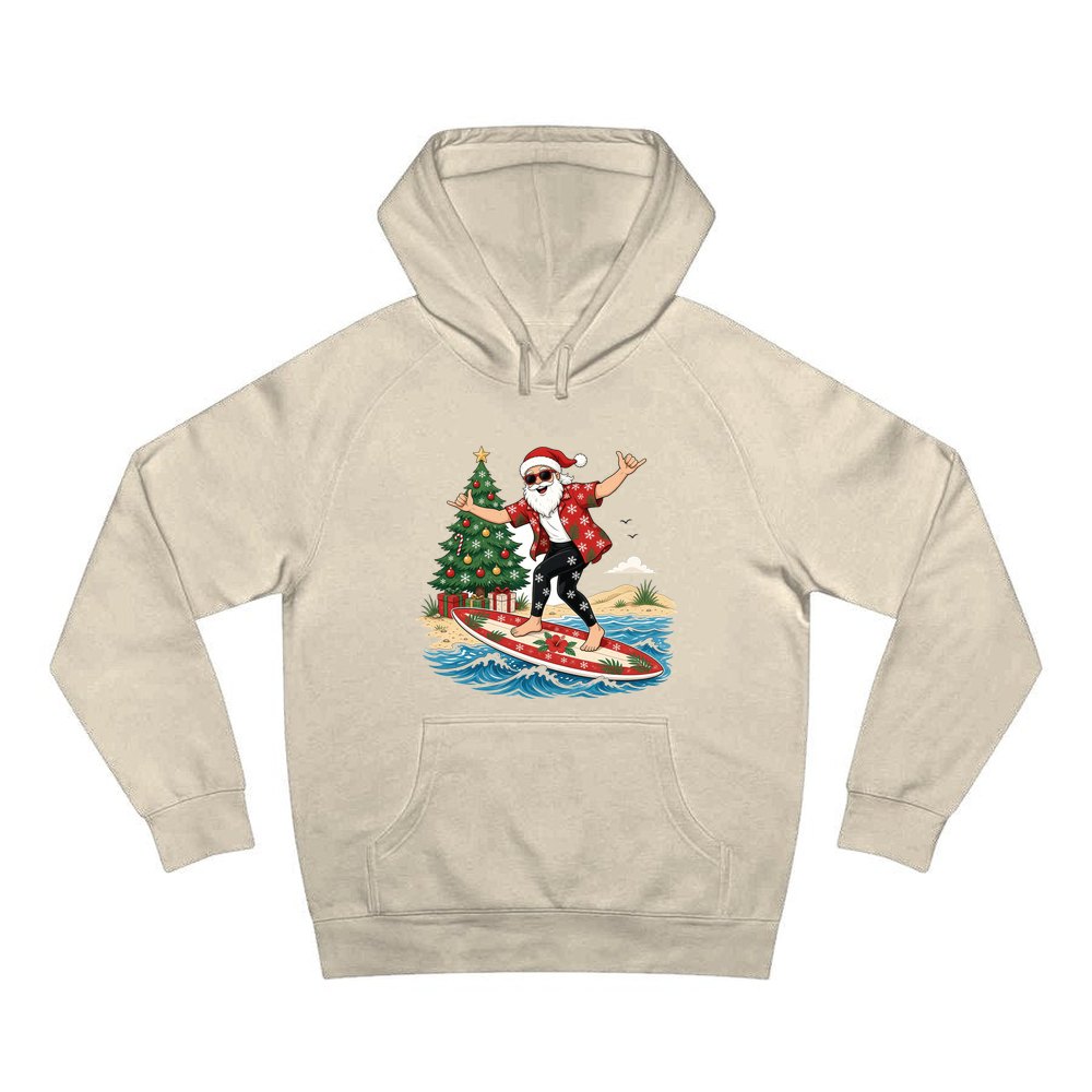 Santa Hang Ten personalised Christmas hoodie in sand