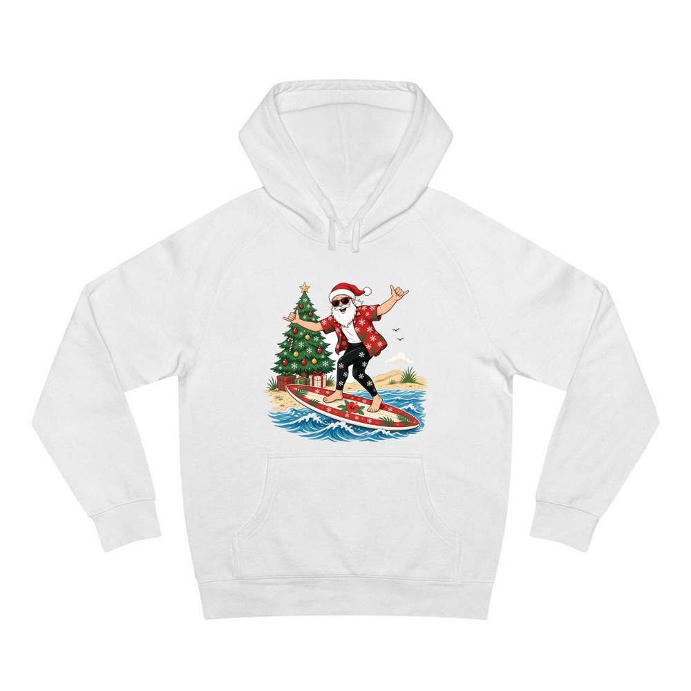 Santa Hang Ten personalised Christmas hoodie in white