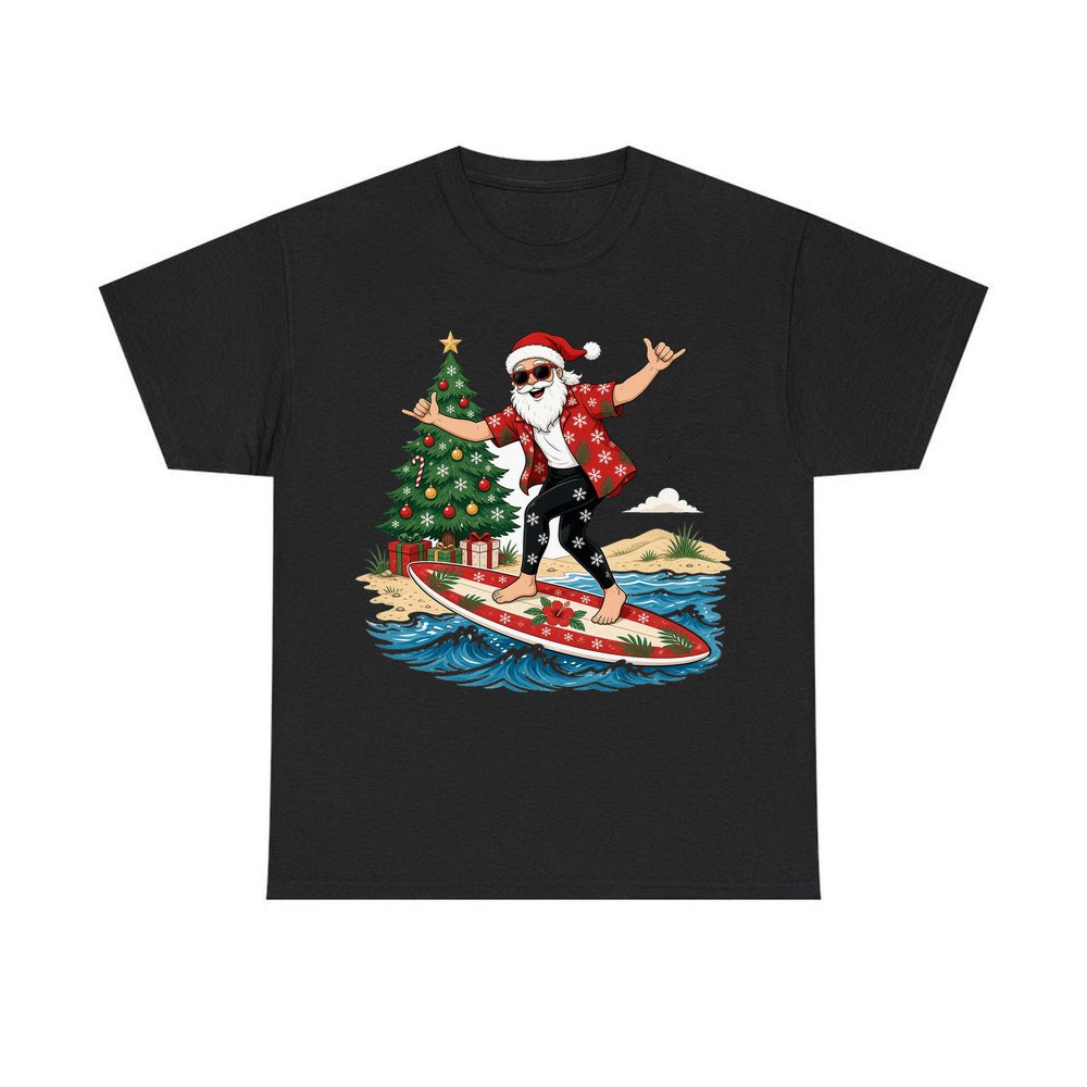 Santa Hang Ten personalised Christmas T-shirt in black