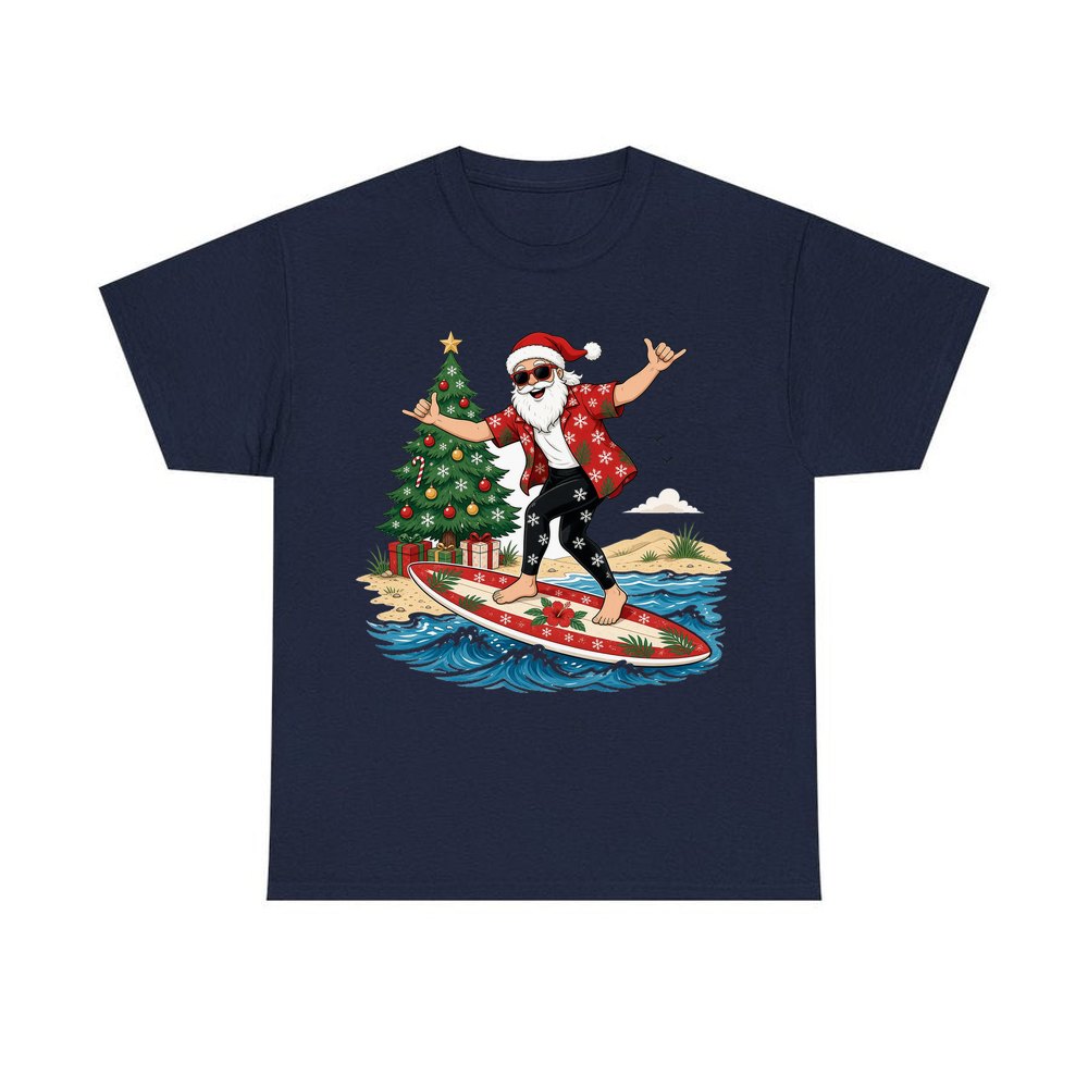 Santa Hang Ten personalised Christmas T-shirt in navy