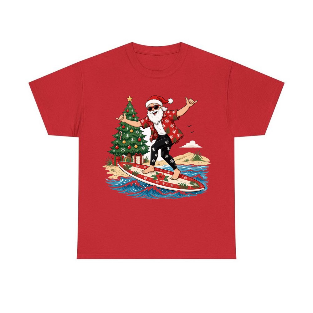 Santa Hang Ten personalised Christmas T-shirt in red