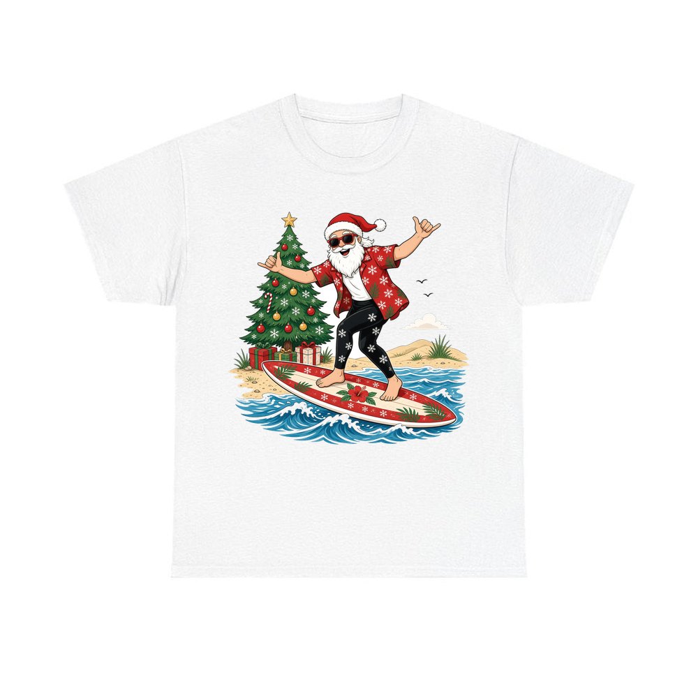 Santa Hang Ten personalised Christmas T-shirt in white