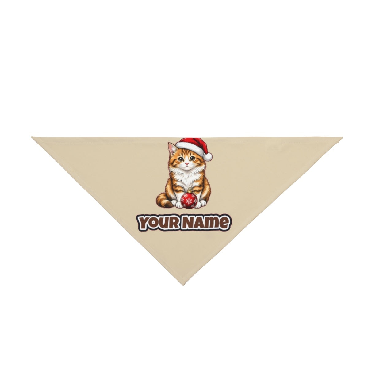 Santa Hat Kitten With Bauble personalised Christmas pet bandana in beige, tie-on style