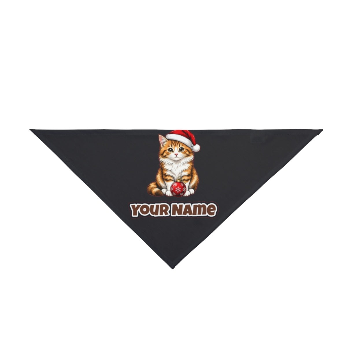 Santa Hat Kitten With Bauble personalised Christmas pet bandana in black, tie-on style