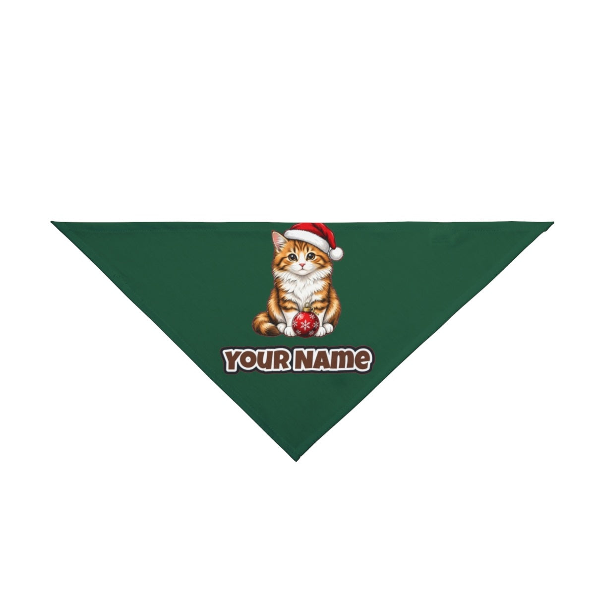 Santa Hat Kitten With Bauble personalised Christmas pet bandana in green, tie-on style